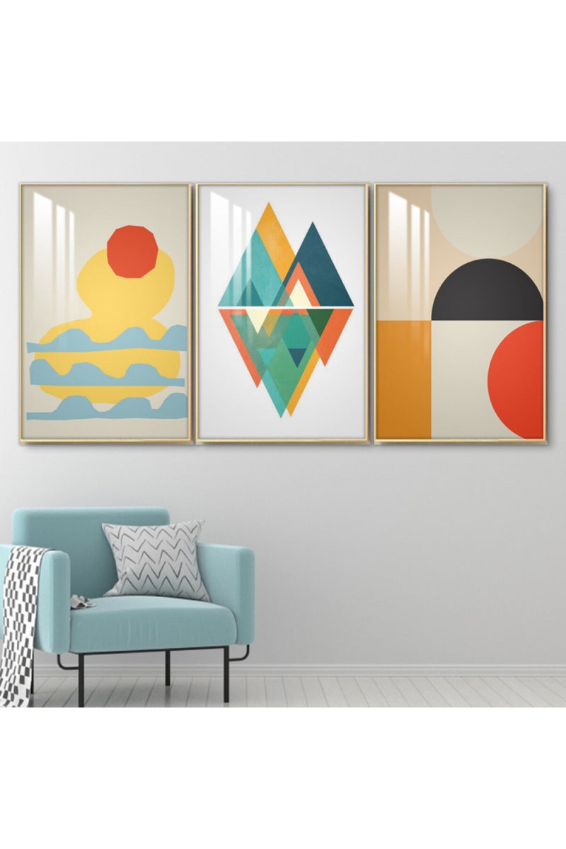 Marktna Three wooden wall painting with a frame and a clear acrylic layer - Image 1