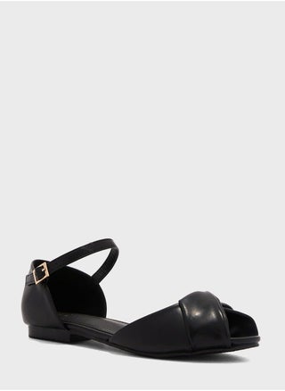 Peeptoe Ankle Strap Flat Shoe Black