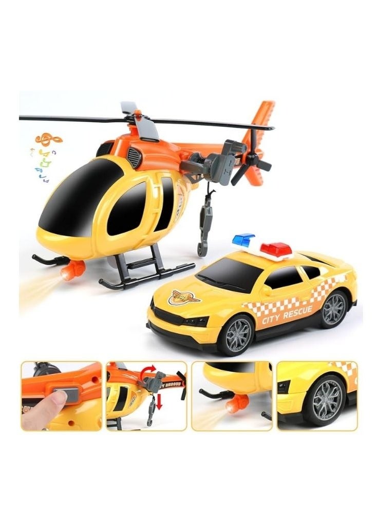 Premium City Rescue Helicopter & Car Set – Light and Sound Emergency Toy