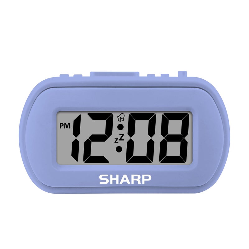 Sharp Digital Alarm Clock â€“ Tactile Case with Soft Rubberized Finish - Battery Operated â€“ Blue Backlight on Demand â€“ Ascending Alarm â€“ Easy to Use â€“ Lavender - Image 1