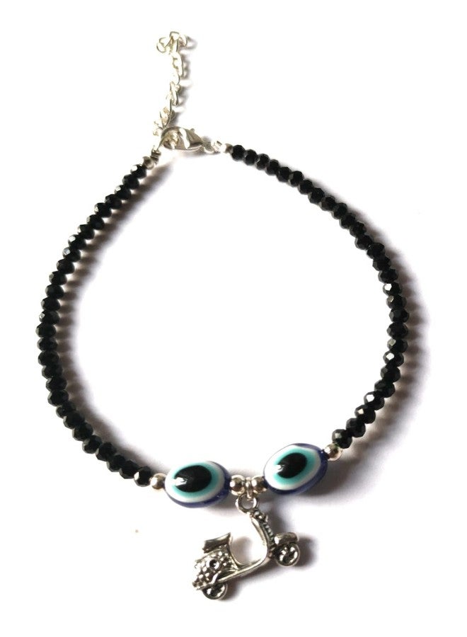 Jyokrish Handmade White Metal black Beads hanging scooter Evil eye chain anklet For Women | girls | Nazariya |Anklet |Payal | Nazar Battu | single leg |free size | adjustable - Image 2