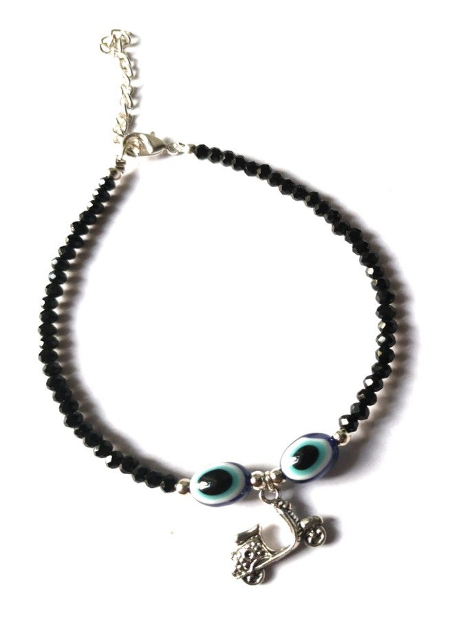 Jyokrish Handmade White Metal black Beads hanging scooter Evil eye chain anklet For Women | girls | Nazariya |Anklet |Payal | Nazar Battu | single leg |free size | adjustable - Image 1