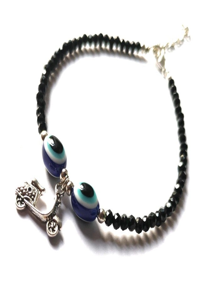 Jyokrish Handmade White Metal black Beads hanging scooter Evil eye chain anklet For Women | girls | Nazariya |Anklet |Payal | Nazar Battu | single leg |free size | adjustable - Image 3