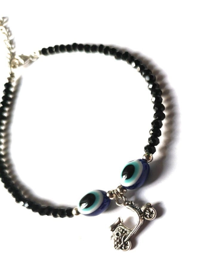 Jyokrish Handmade White Metal black Beads hanging scooter Evil eye chain anklet For Women | girls | Nazariya |Anklet |Payal | Nazar Battu | single leg |free size | adjustable - Image 4