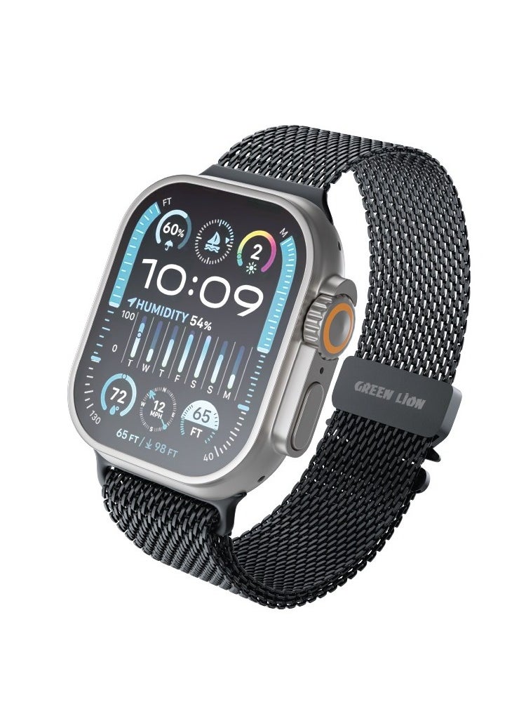 GREEN LION - Milanese Loop Strap For iWatch / Premium Material / 42/44/45/46/49 Universal Compatibility / Stainless Steel Smart Watch Band - Black - Image 1