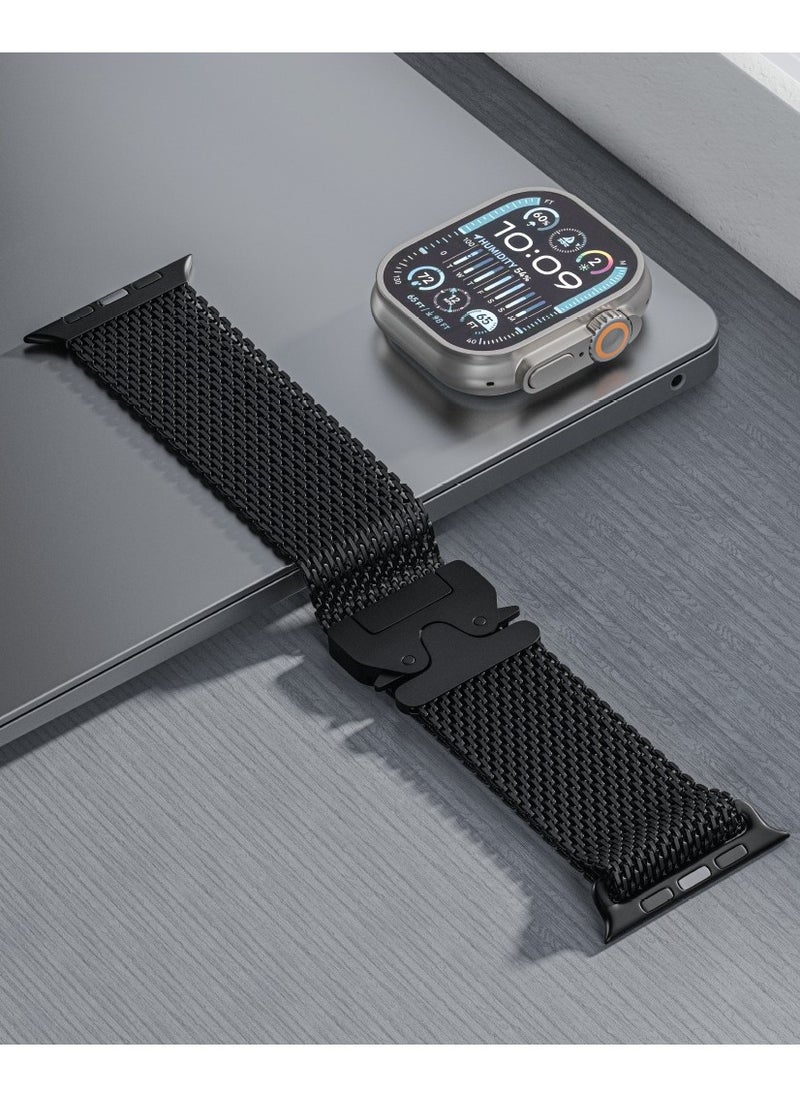 GREEN LION - Milanese Loop Strap For iWatch / Premium Material / 42/44/45/46/49 Universal Compatibility / Stainless Steel Smart Watch Band - Black - Image 1