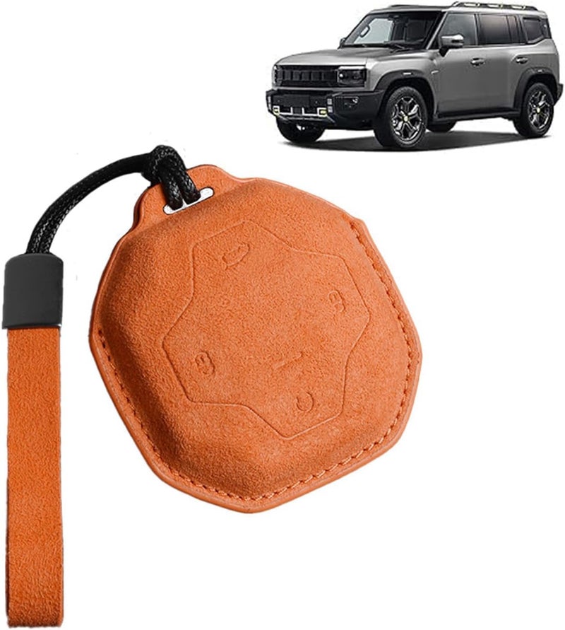 Premium Leather Key Fob Cover Protector Fit for Jetour T2 Accessories, Soft Full Protection Key Case Shell (Orange) - Image 1