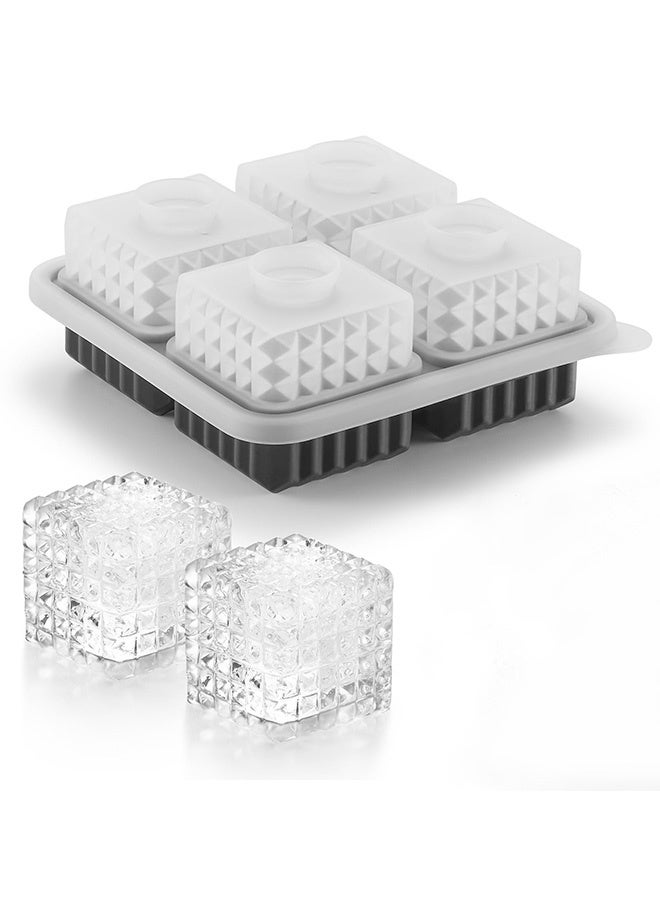 Peachjoy 3D Square Ice Cube Tray, Large Square Silicone Fun Shapes Ice Mold with Funnel for iced coffee, iced tea, wine, fruit juice and gifts for Men - Image 1