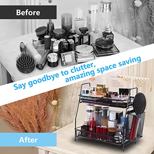 LEMIKKLE Countertop Organizer for Bathroom Counter, The Organizer for Bedroom, Spice Rack Organizer for Kitchen Counter Shelf with Small Basket(Black) - Image 4