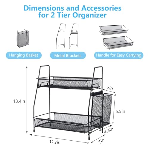 LEMIKKLE Countertop Organizer for Bathroom Counter, The Organizer for Bedroom, Spice Rack Organizer for Kitchen Counter Shelf with Small Basket(Black) - Image 2