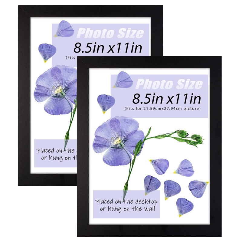 Frametory 85x11 Picture Frame with Glass Tabletop  Wall Horizontal or Vertical Display 8 12 x 11 Photo Frame for Diploma Documents Black 2Pack