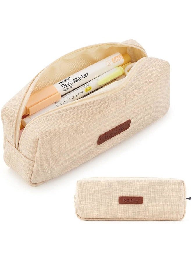 Small Pencil Case Student Pencil Pouch Coin Pouch Cosmetic Bag Office Stationery Organizer For Teen School-Beige