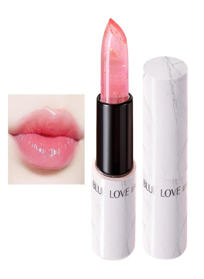 BLUE LOVE Color Changing Lipstick with Gold Foil - Crystal Jelly Formula, Long-Lasting Moisturizing Lip Balm, Clear Color Jelly Lip Gloss (Peach Pink) - Image 1