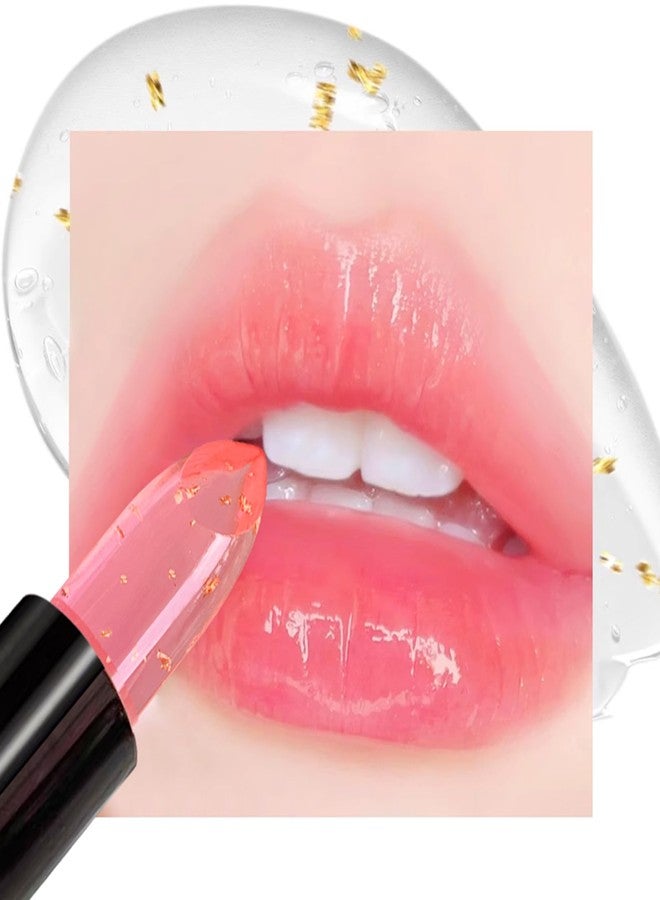 BLUE LOVE Color Changing Lipstick with Gold Foil - Crystal Jelly Formula, Long-Lasting Moisturizing Lip Balm, Clear Color Jelly Lip Gloss (Peach Pink) - Image 4