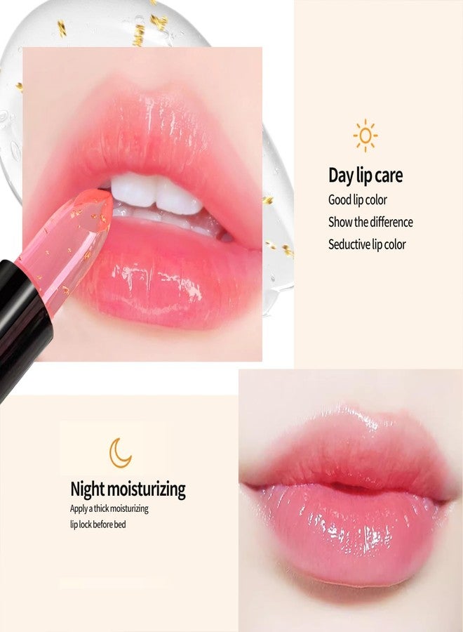 BLUE LOVE Color Changing Lipstick with Gold Foil - Crystal Jelly Formula, Long-Lasting Moisturizing Lip Balm, Clear Color Jelly Lip Gloss (Peach Pink) - Image 2