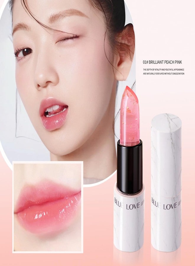 BLUE LOVE Color Changing Lipstick with Gold Foil - Crystal Jelly Formula, Long-Lasting Moisturizing Lip Balm, Clear Color Jelly Lip Gloss (Peach Pink) - Image 5