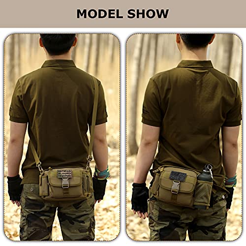 SunForMorning Tactical Fanny Pack with Mesh Water Bottle Holder Pouch Military Running Waist Bag Sling Hip Belt MOLLE Army Lumbar Gear Pocket (1 Patch Included), Brown - Image 3