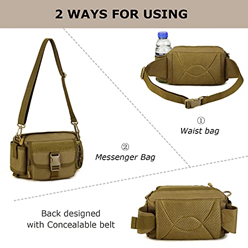 SunForMorning Tactical Fanny Pack with Mesh Water Bottle Holder Pouch Military Running Waist Bag Sling Hip Belt MOLLE Army Lumbar Gear Pocket (1 Patch Included), Brown - Image 4
