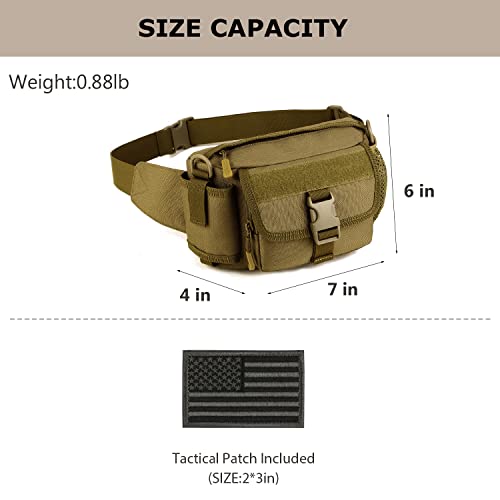 SunForMorning Tactical Fanny Pack with Mesh Water Bottle Holder Pouch Military Running Waist Bag Sling Hip Belt MOLLE Army Lumbar Gear Pocket (1 Patch Included), Brown - Image 2