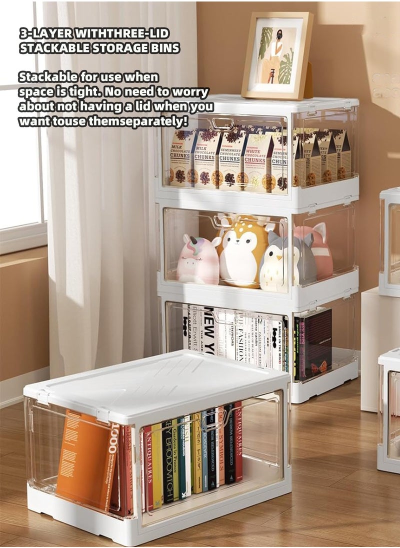 LENND Clear Storage Bin with Lid 3 Pack Stackable & SturdyPlastic Multifunctional Folding Storage Bins for Bedroom, Living Room, Study, Toy Room, Folding Box with Magnetic door  - Image 3