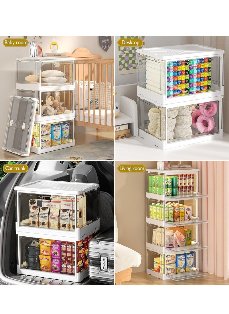 LENND Clear Storage Bin with Lid 3 Pack Stackable & SturdyPlastic Multifunctional Folding Storage Bins for Bedroom, Living Room, Study, Toy Room, Folding Box with Magnetic door  - Image 5