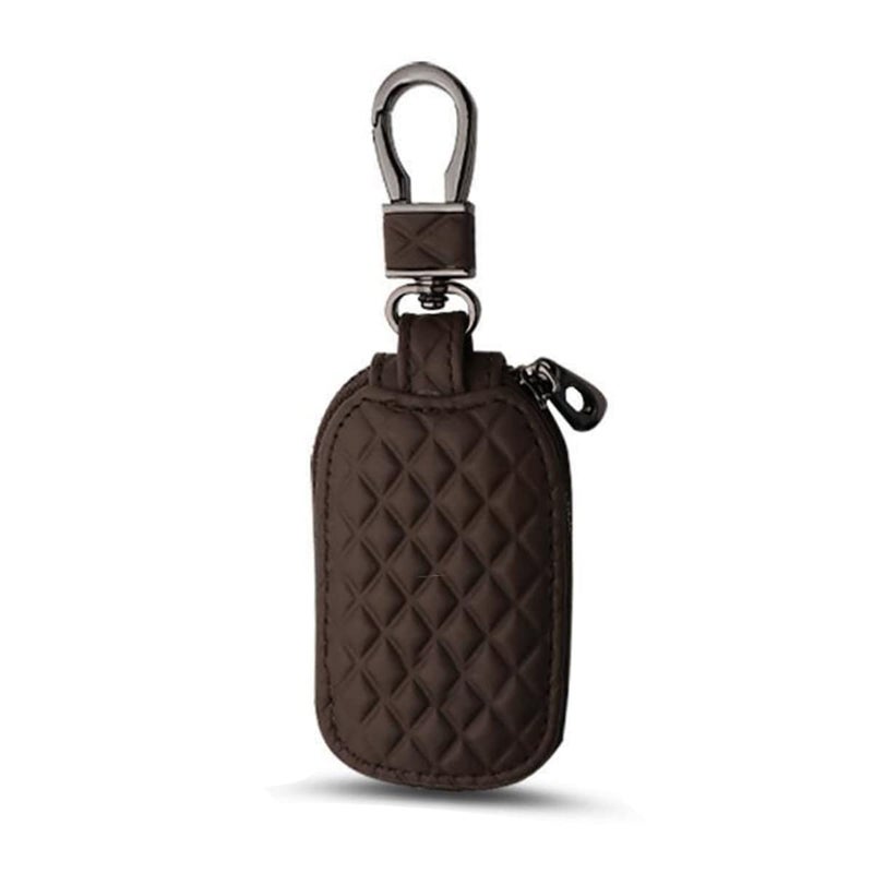 BELOMI Car Key Case Genuine Leather Remote Key Fob Cover Keychain Holder with Metal Hook Universal Vehicle Keyring Zipper Bag Coffee