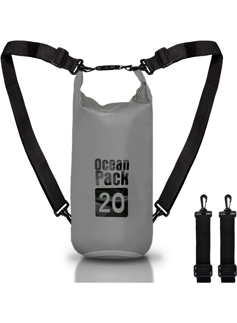 Huitich 20L Grey Double-Strap Waterproof Outdoor Sport PVC Bag - Image 1
