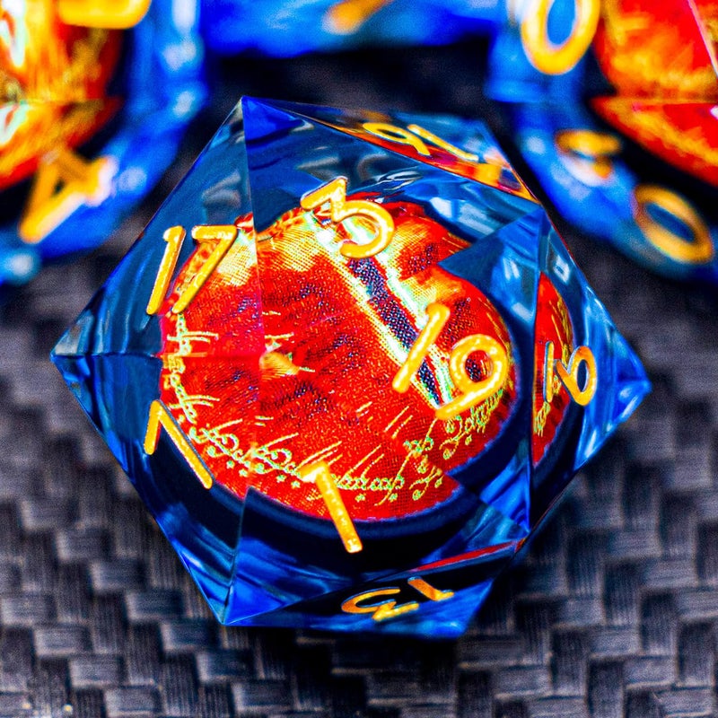 ARUOHHA DND Resin Dice Gazes Eye Dice Golden Blue Liquid Core Flaming RPG Sharp Edged Dice Set with Gift Box Polyhedral D and D Dice Set Compatible with Dungeons Dragons Role Playing Game D20 D6 - Image 3