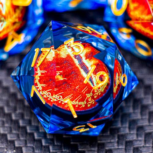 ARUOHHA DND Resin Dice Gazes Eye Dice Golden Blue Liquid Core Flaming RPG Sharp Edged Dice Set with Gift Box Polyhedral D and D Dice Set Compatible with Dungeons Dragons Role Playing Game D20 D6 - Image 1