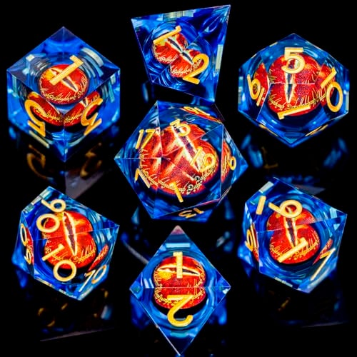 ARUOHHA DND Resin Dice Gazes Eye Dice Golden Blue Liquid Core Flaming RPG Sharp Edged Dice Set with Gift Box Polyhedral D and D Dice Set Compatible with Dungeons Dragons Role Playing Game D20 D6 - Image 5