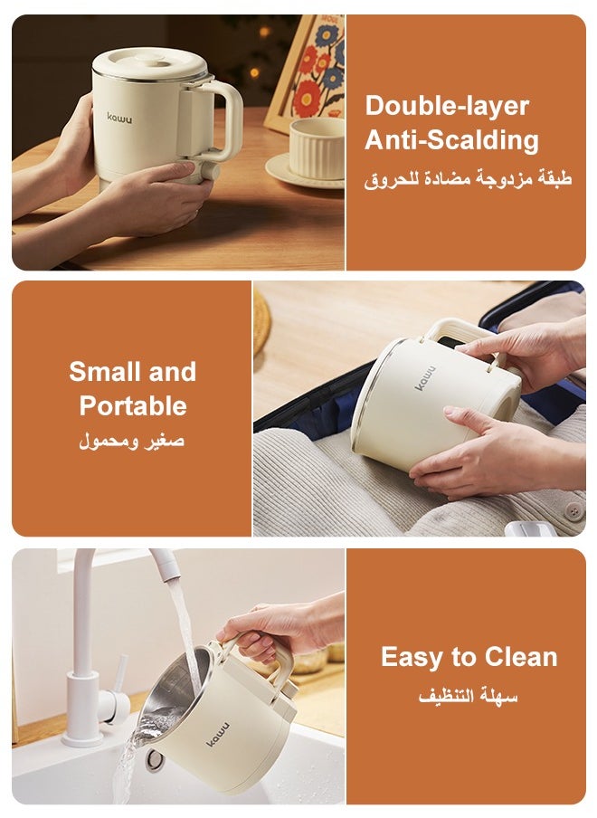 Kawu - Foldable Travel Electric Kettle, 800ml Collapsible Portable Tea Kettle, 304 Stainless Steel Mini Crock Pot Electric Teapot with Auto Shut Off, Small Water Boiler for Travel, Camping, RV, Home - Image 1