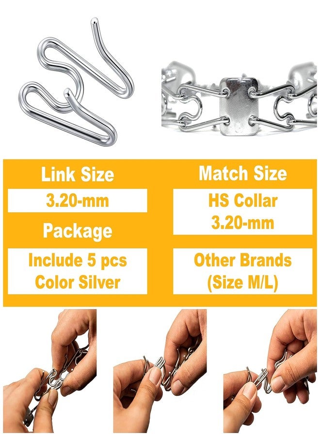 MOZETO (5 Pack) Stainless Steel Dog Collar Extra Links Designed for 3.0/3.2mm H-S Medium Dog Collar Links, Silver - Image 2