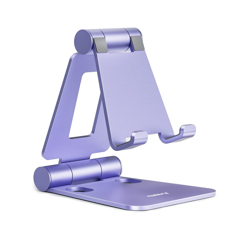 Nulaxy Dual Folding Cell Phone Stand, Fully Adjustable Foldable Desktop Phone Holder Cradle Dock Compatible with iPhone 17 16 15 14 13 12 11 Pro Max Xs Xr X 8, Nintendo Switch, All Phones - Purple - Image 1