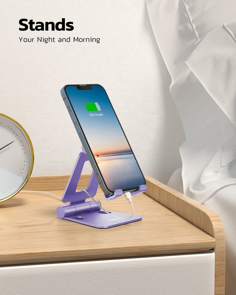 Nulaxy Dual Folding Cell Phone Stand, Fully Adjustable Foldable Desktop Phone Holder Cradle Dock Compatible with iPhone 17 16 15 14 13 12 11 Pro Max Xs Xr X 8, Nintendo Switch, All Phones - Purple - Image 3