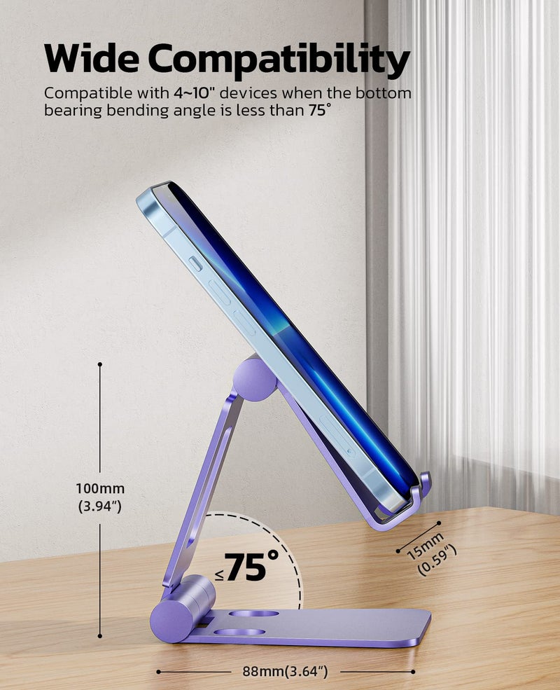 Nulaxy Dual Folding Cell Phone Stand, Fully Adjustable Foldable Desktop Phone Holder Cradle Dock Compatible with iPhone 17 16 15 14 13 12 11 Pro Max Xs Xr X 8, Nintendo Switch, All Phones - Purple - Image 2