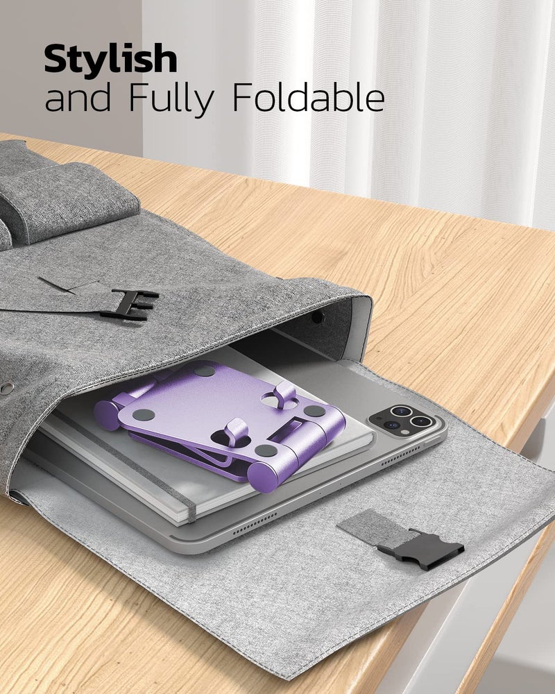 Nulaxy Dual Folding Cell Phone Stand, Fully Adjustable Foldable Desktop Phone Holder Cradle Dock Compatible with iPhone 17 16 15 14 13 12 11 Pro Max Xs Xr X 8, Nintendo Switch, All Phones - Purple - Image 5