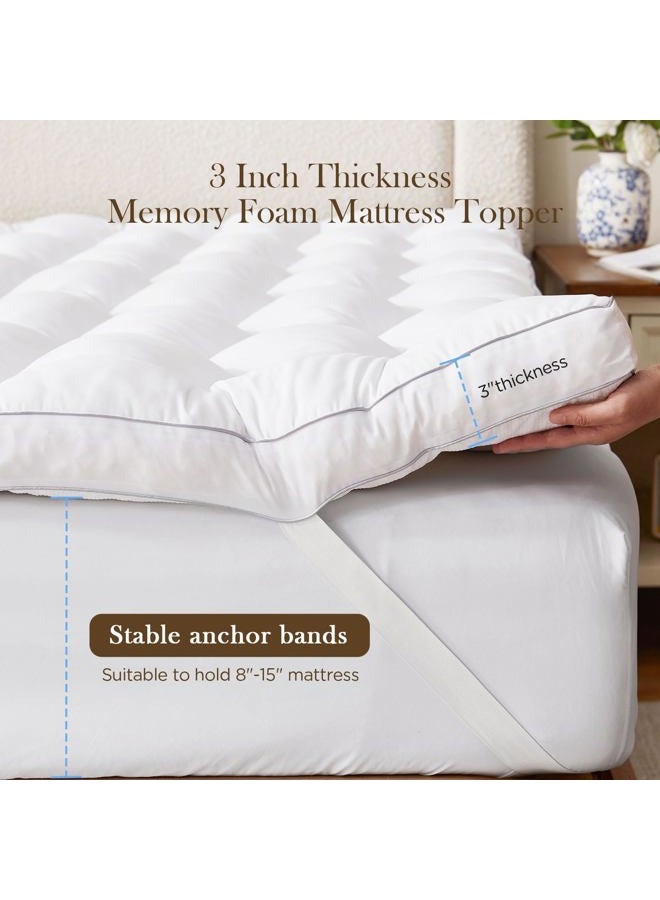 Decroom 3 Inch Memory Foam Mattress Topper Queen for Back Pain Relief, Filled with Breathable Memory Foam Pillow Topper Soft Fluffy Supportive Bed Mattress Pad, 80x60x3 in - Image 4