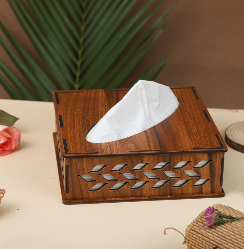 Deskart Wooden Tissue Paper Box | Refillable Facial Napkin Holder Stand with Tissue Paper Pack for Kitchen Dining Table, Resturant and Cafe (Square) - Image 1