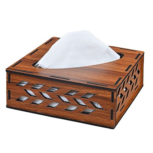Deskart Wooden Tissue Paper Box | Refillable Facial Napkin Holder Stand with Tissue Paper Pack for Kitchen Dining Table, Resturant and Cafe (Square) - Image 3