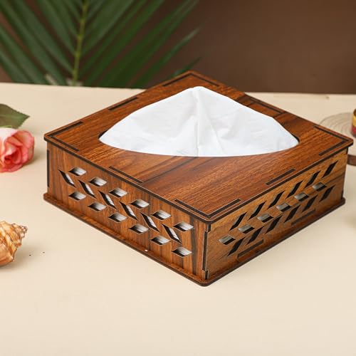 Deskart Wooden Tissue Paper Box | Refillable Facial Napkin Holder Stand with Tissue Paper Pack for Kitchen Dining Table, Resturant and Cafe (Square) - Image 2