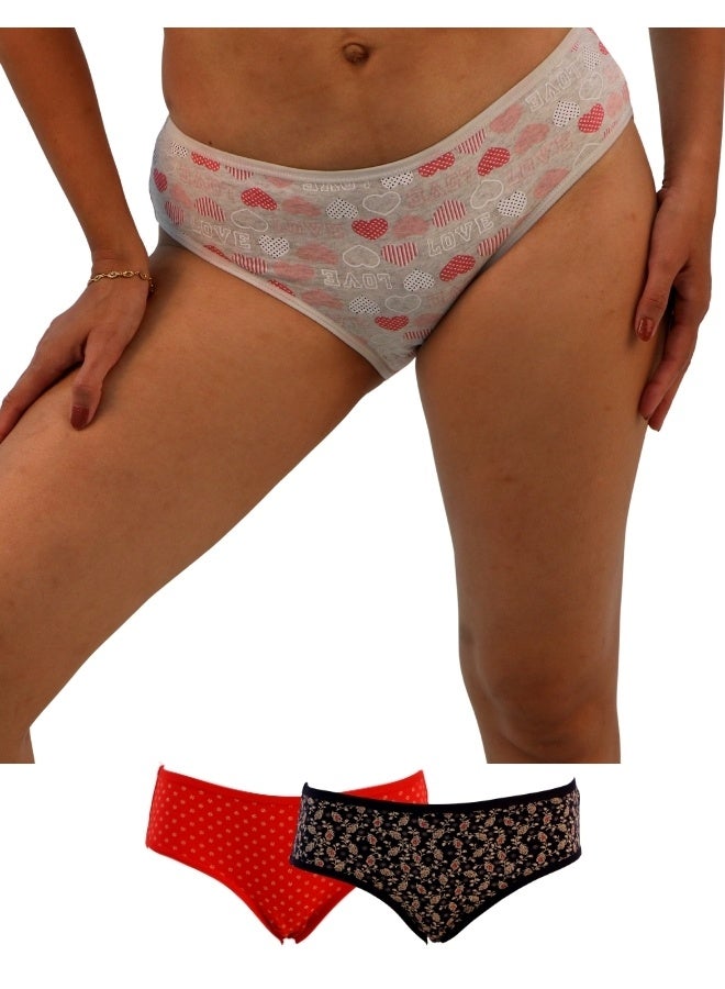 JOANNA JOANNA N077 Women's Heart & Floral Design Mid Rise 3-Pack Panties, Multicolor  - Image 1