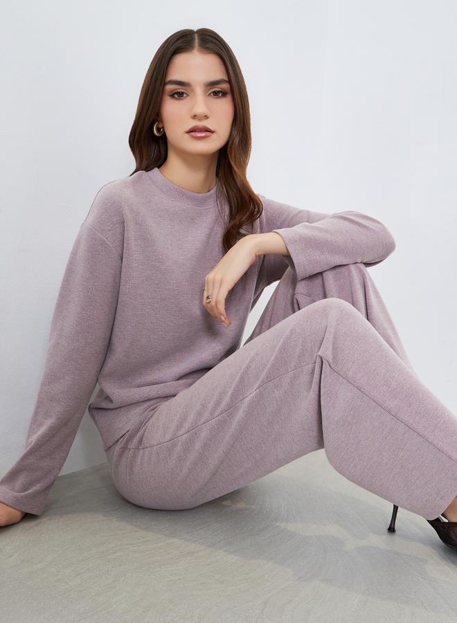 Styli Women Lilac Knit Top and Pants Co-Ords - Image 1