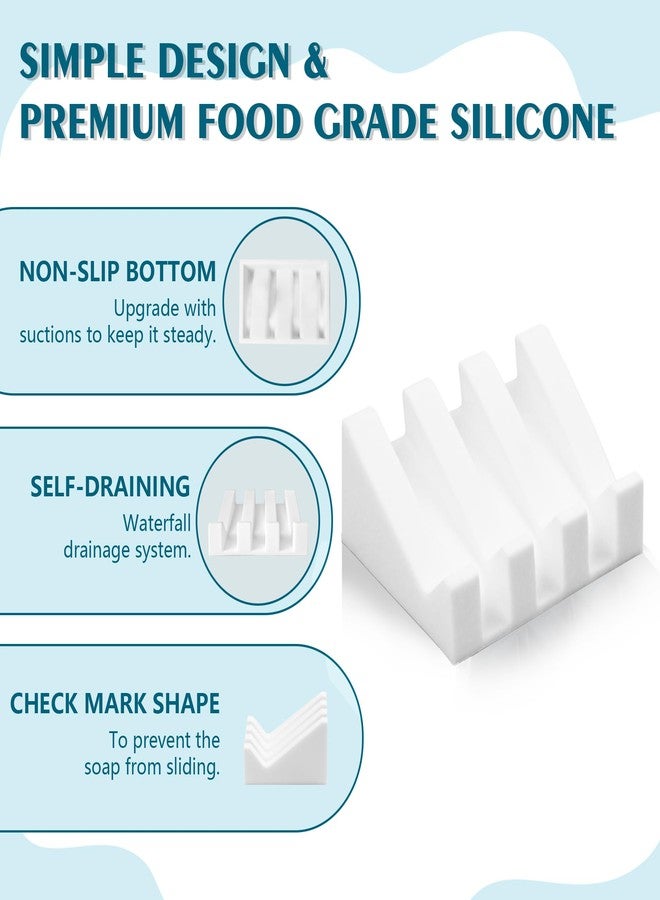 Coipdfty Soap Dishes, Silicone Shower Soap Dish with Drianage, Bar Soap Holder & Saver Waterfall Self-Draining to Keep Your Bar Soap Organized and Clean (1, White) - Image 3