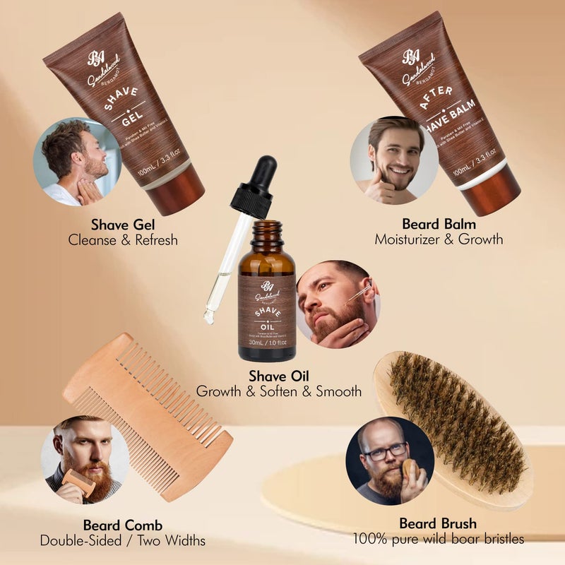 RA ROSA ACCA Bath Gift Set Beard Kit with Leather Bag 21pcs Sandalwood Bergamot Home Spa Kit Relaxing Mens Body Wash Gift Basket More for Christmas Birthday Fathers Day Gift Dad Boyfirend Husband - Image 4