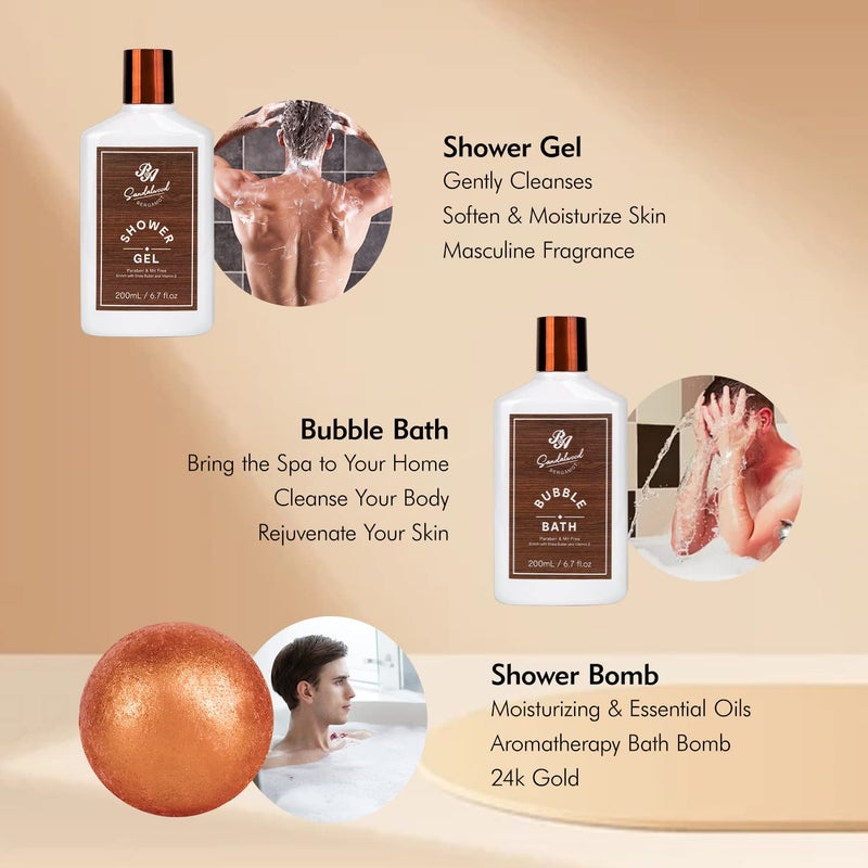 RA ROSA ACCA Bath Gift Set Beard Kit with Leather Bag 21pcs Sandalwood Bergamot Home Spa Kit Relaxing Mens Body Wash Gift Basket More for Christmas Birthday Fathers Day Gift Dad Boyfirend Husband - Image 3
