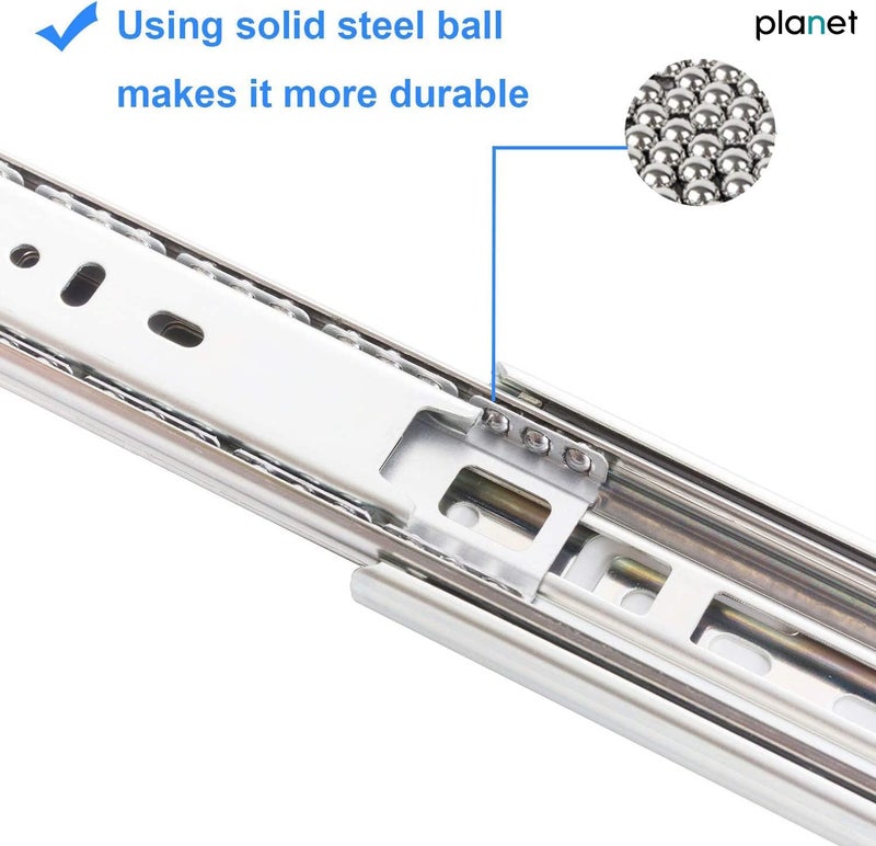 PLANET قناة الدرج / انزلاق تلسكوبي / انزلاق درج ناعم للمطبخ وخزانة الملابس / قناة درج كروية - 10 بوصة (فضي) - Image 2
