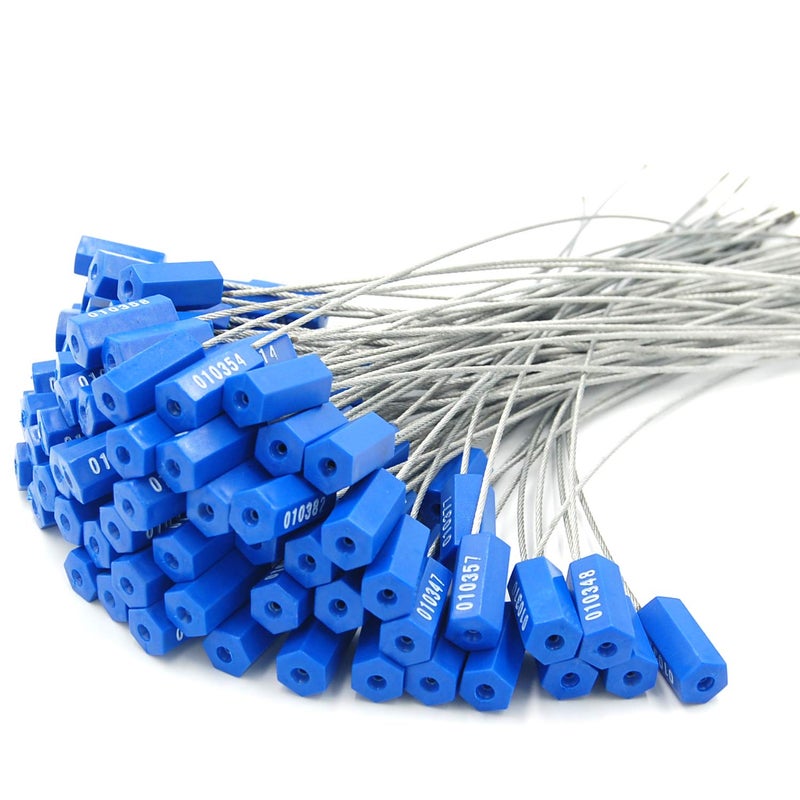 Leadseals(R) 50 Security Cable Seals Numbered Security Tags Tamper Proof Tags Pull Tight Steel Wire Seals for Truck, Trailers, Cargo, Containers, Vans, Oil Tank, Milk Vehicle (Blue, Pack of 50pcs)