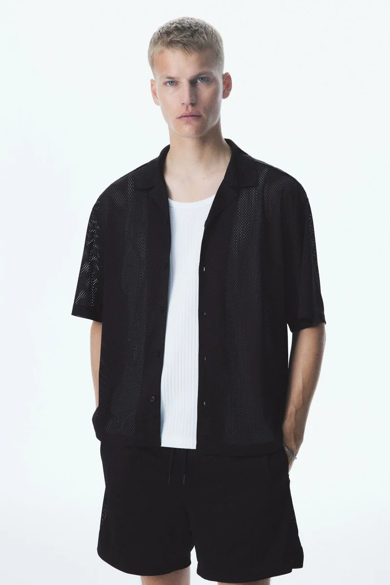 اتش اند ام Loose Fit Mesh resort shirt