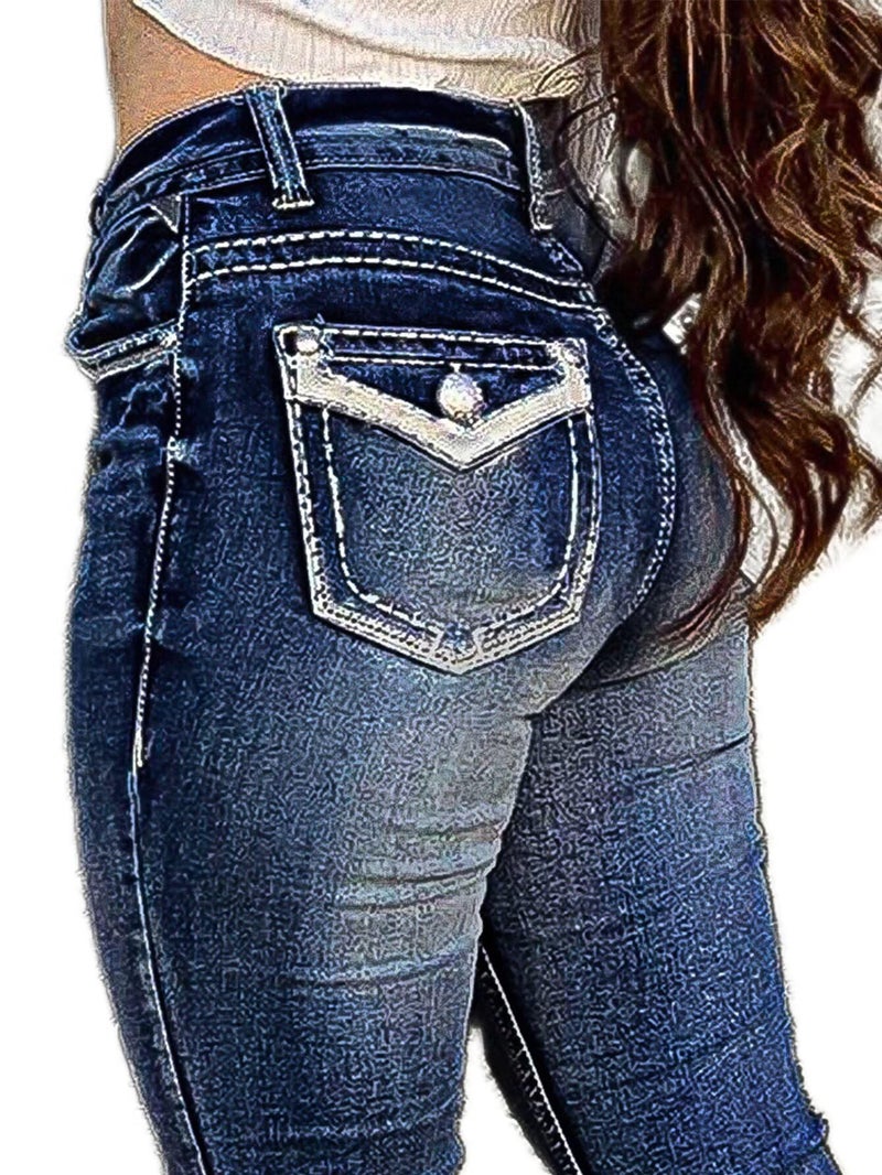 Flamingals Boot Cut Jeans for Women Trendy Stretch Jeans Butt Lifting Tummy Control Denim Pants Deep Blue L - Image 2