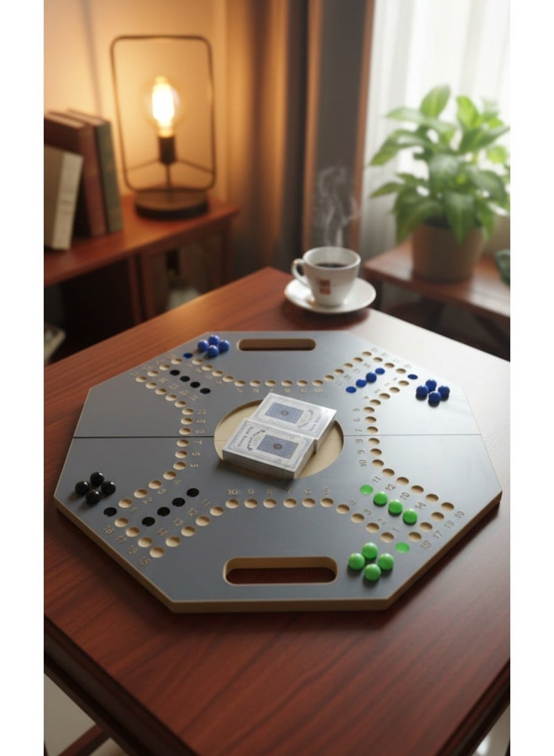 Jackaroo Wooden Board Game with Marbles & Playing Cards – Classic Family Game - Image 1